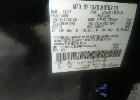 2015 Ford Explorer Xlt z USA, uszkodzony, nr VIN 1FM5K7D80FGA92070